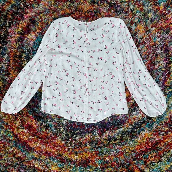 Loft Petite Floral Long Sleeve Peasant Blouse Keyhole Back Balloon Sleeve XS - Picture 2 of 8